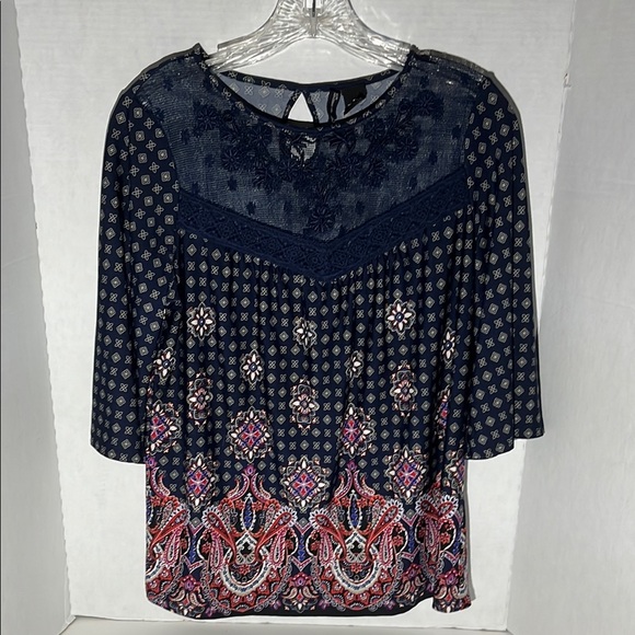 New Directions layers Blue and Pink Graphic Blouse - Picture 1 of 3